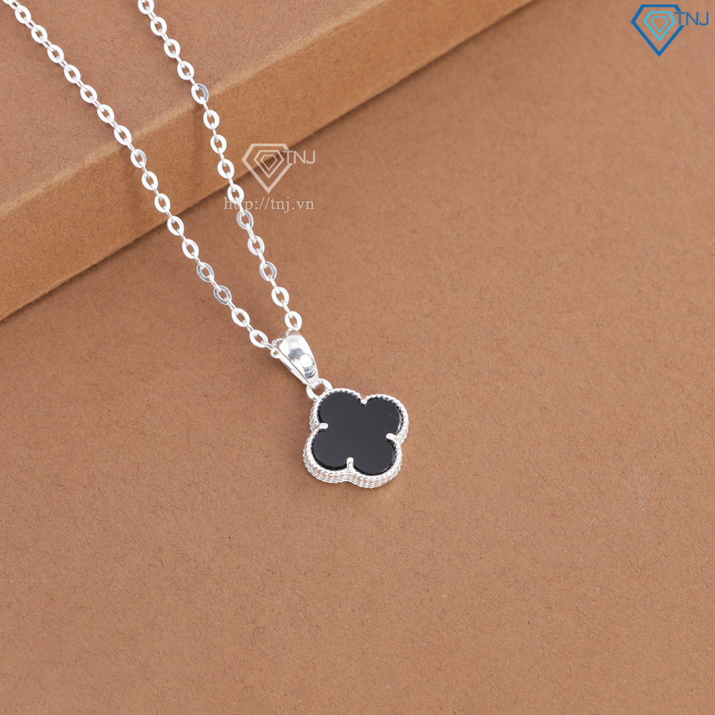 Dây chuyền bạc cỏ 4 lá đính đá đen DCN0805