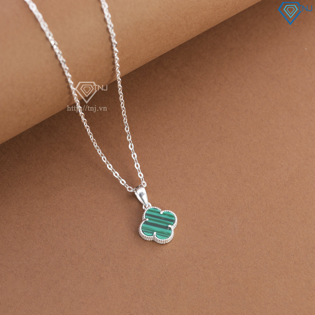 Dây chuyền bạc cỏ 4 lá đính đá xanh DCN0805