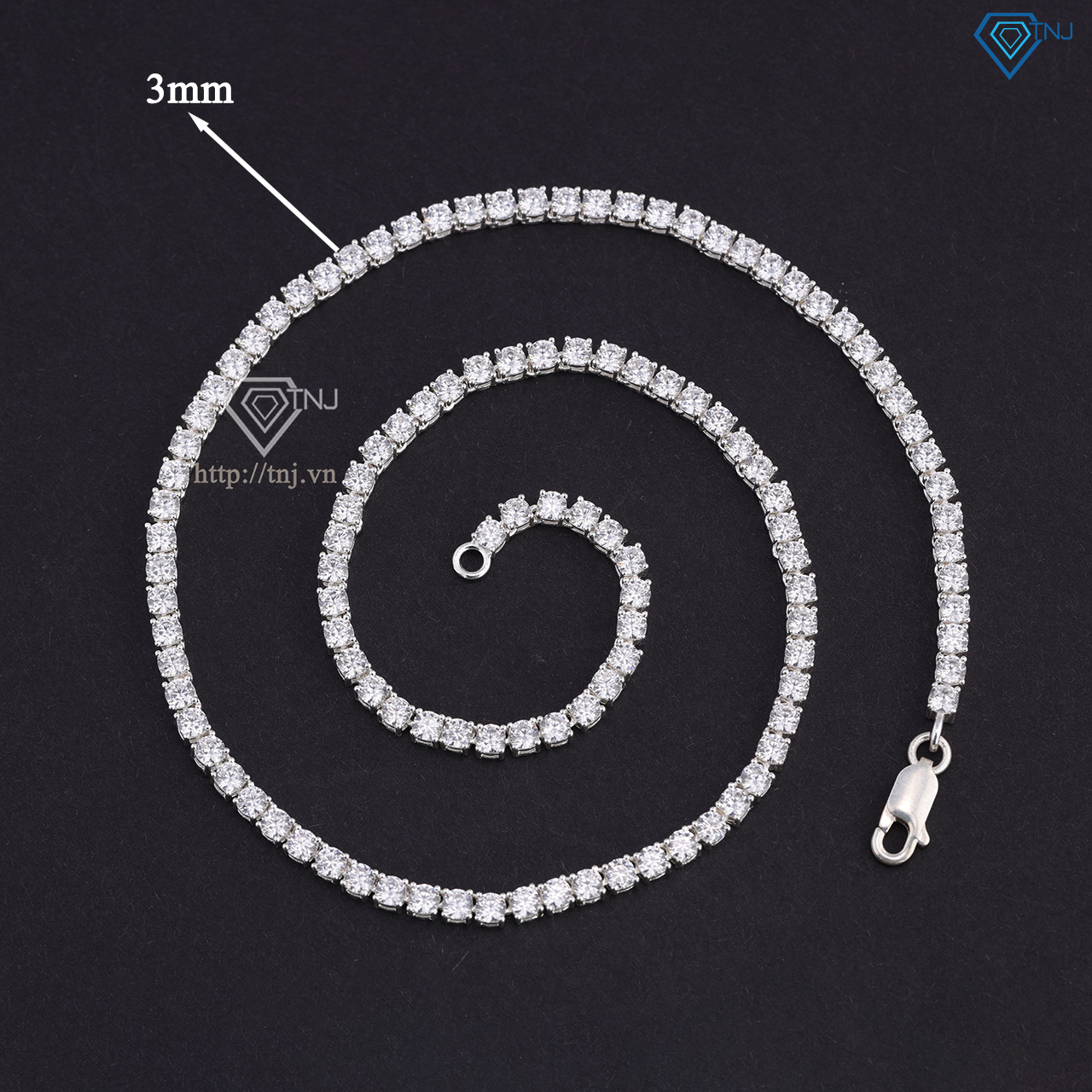 Dây chuyền bạc nữ tennis đính đá 3mm DNK0031