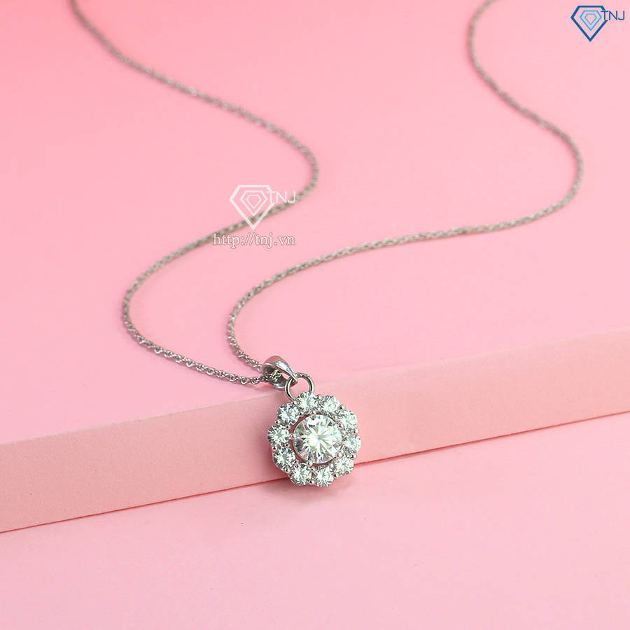 Dây chuyền nữ tròn đơn giản đính kim cương Moissanite 7.5mm xi kim DCNM0052