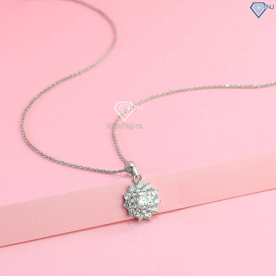 Dây chuyền nữ mặt đính kim cương Moissanite 6.0mm xi kim DCNM0053