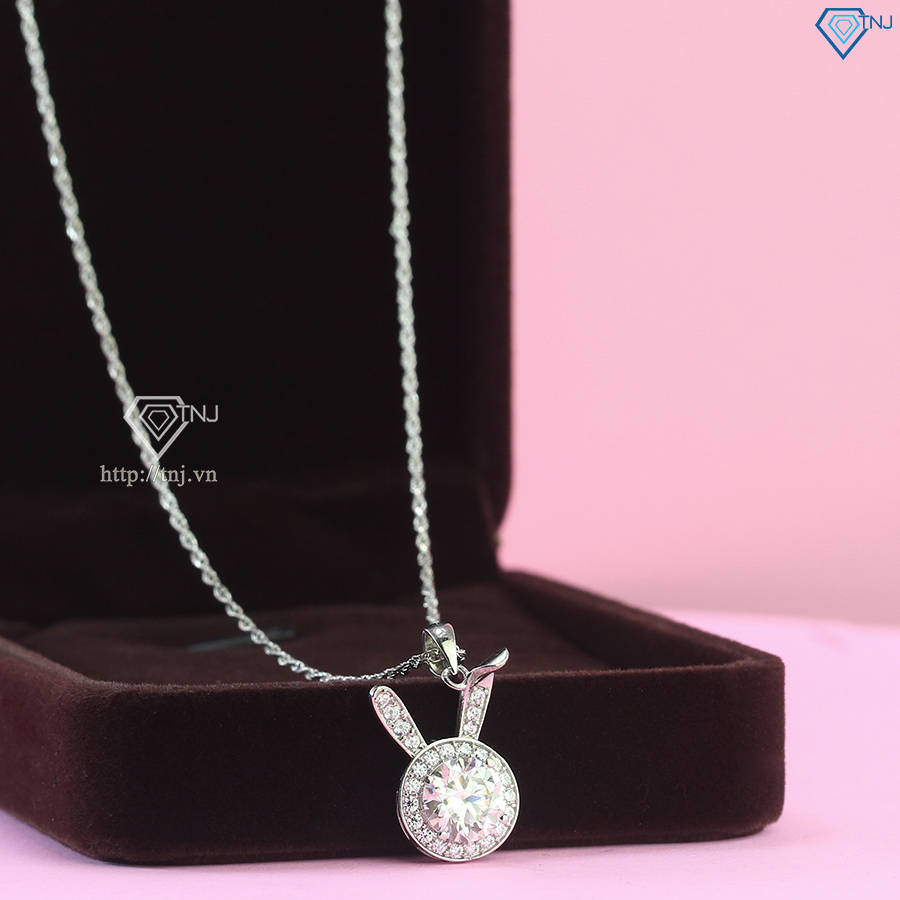 Dây chuyền nữ mặt thỏ đính kim cương Moissanite 8.0mm xi kim DCNM0057