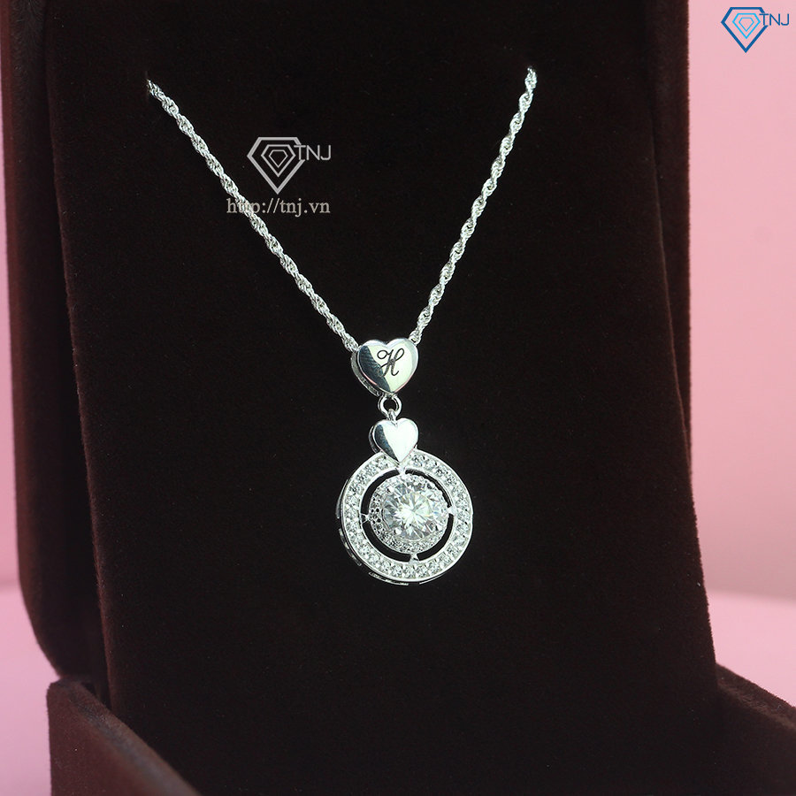 Dây chuyền nữ mặt tròn khắc tên đính kim cương Moissanite 6.0mm DCNM0060
