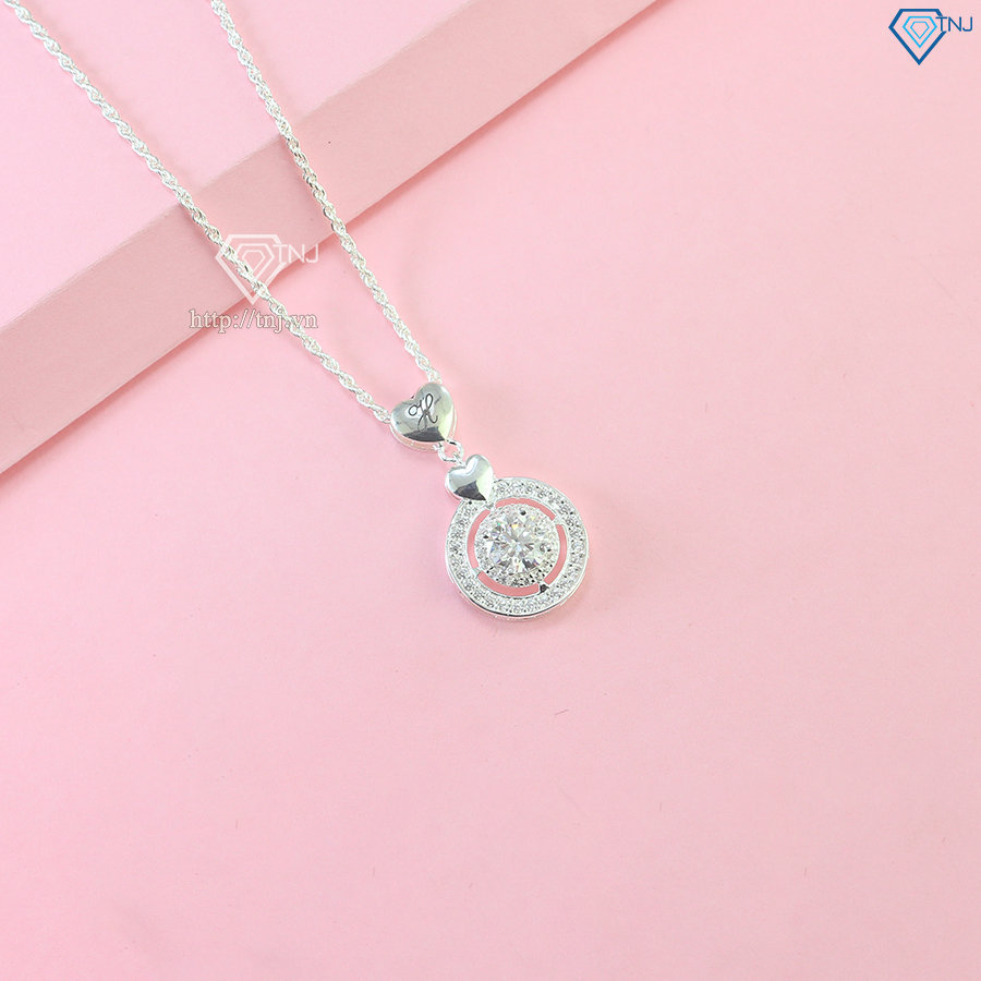 Dây chuyền nữ mặt tròn khắc tên đính kim cương Moissanite 6.0mm DCNM0060