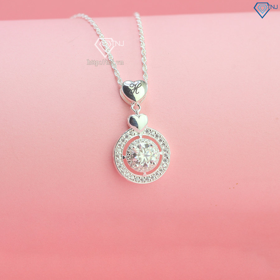 Dây chuyền nữ mặt tròn khắc tên đính kim cương Moissanite 6.0mm DCNM0060