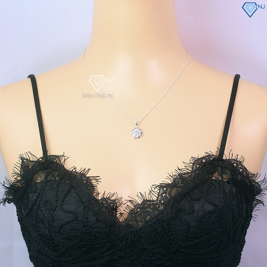 Dây chuyền nữ hình bông hoa đính kim cương Moissanite 6.5mm DCNM0062