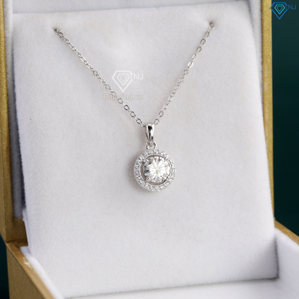 Dây chuyền nữ mặt tròn đính kim cương Moissanite 6.5mm xi kim DCNM0068