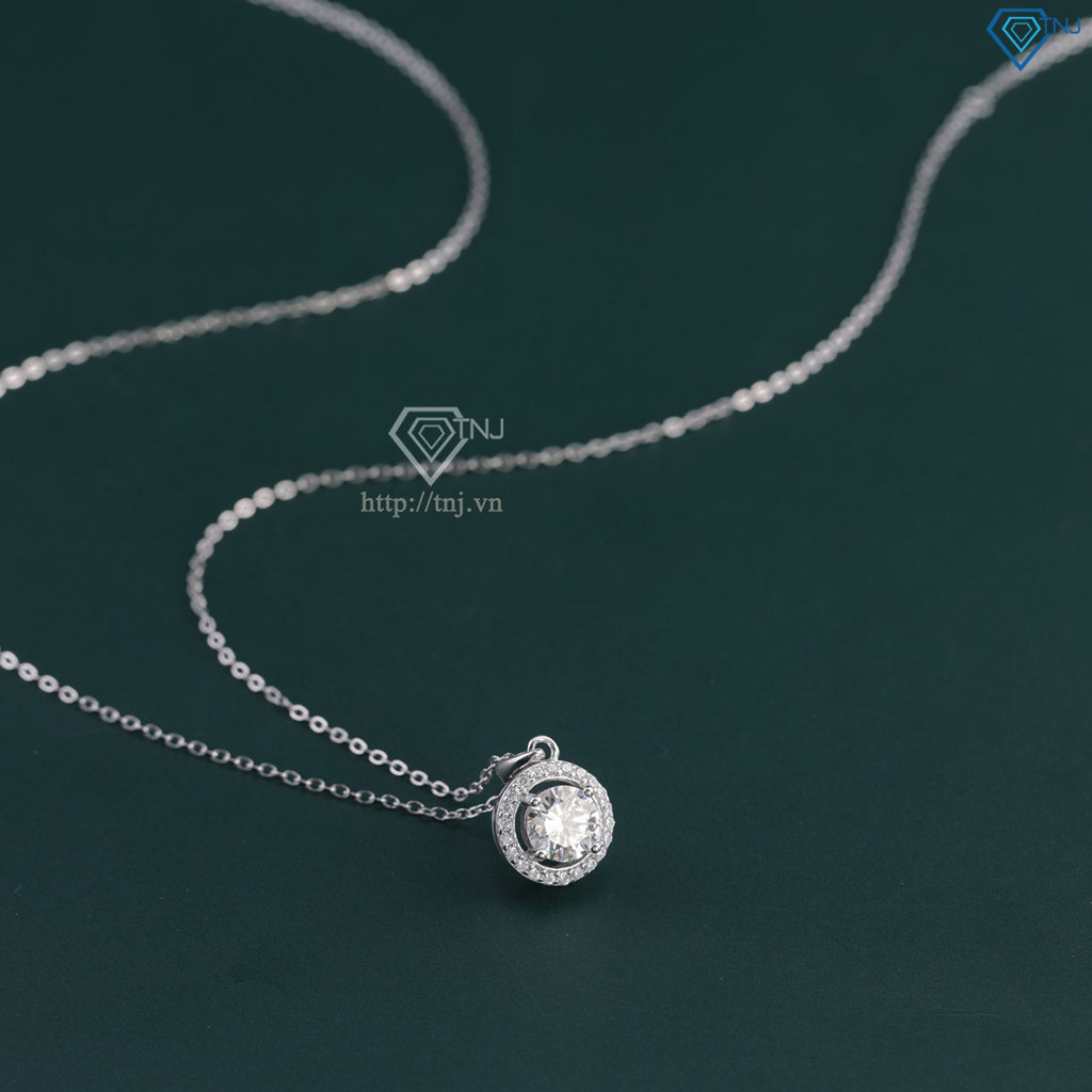 Dây chuyền nữ mặt tròn đính kim cương Moissanite 6.5mm xi kim DCNM0068
