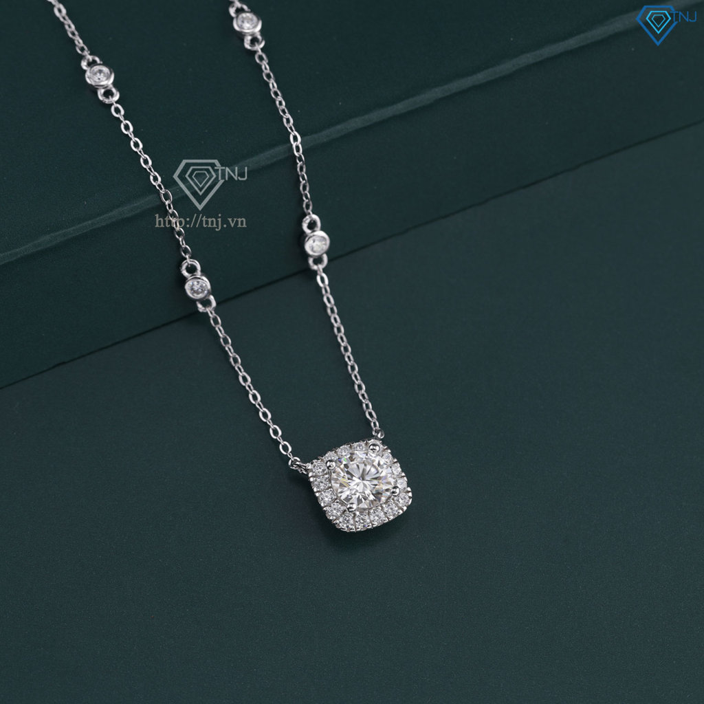 Dây chuyền nữ mặt vuông đính kim cương Moissanite 6.5mm xi kim DCNM0069