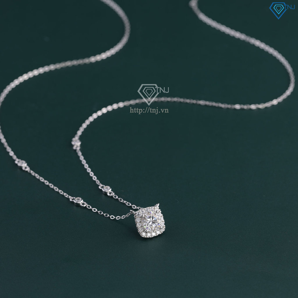 Dây chuyền nữ mặt vuông đính kim cương Moissanite 6.5mm xi kim DCNM0069