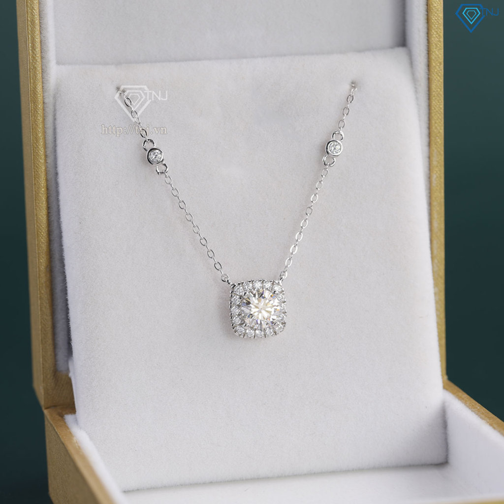 Dây chuyền nữ mặt vuông đính kim cương Moissanite 6.5mm xi kim DCNM0069