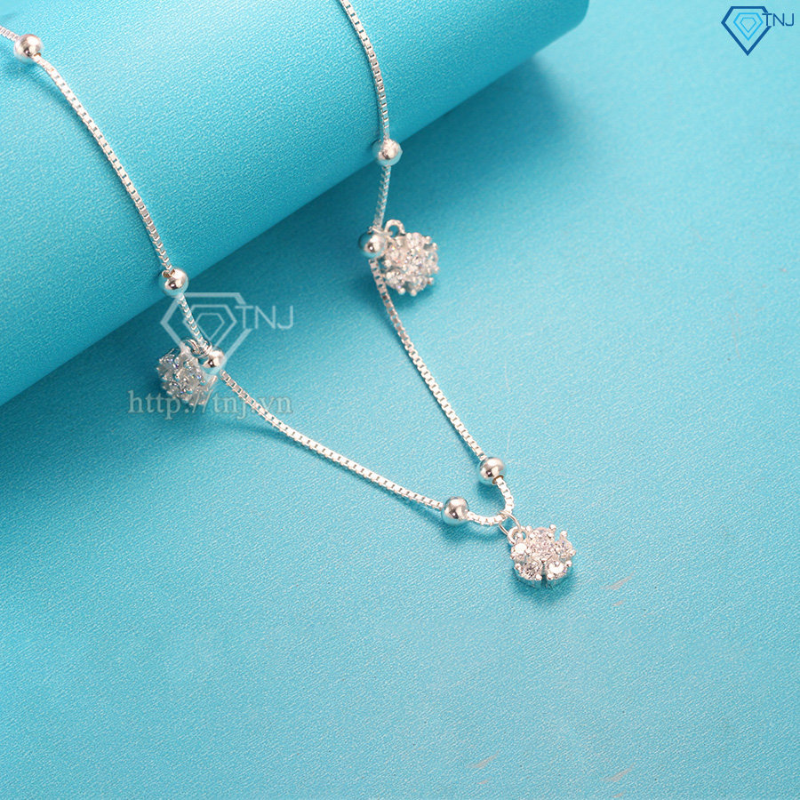 Lắc chân bạc nữ họa tiết bông hoa đính đá đẹp LCN0045