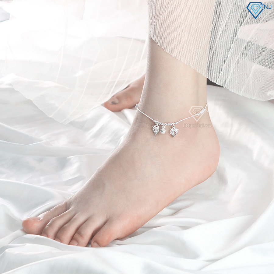Lắc chân bạc nữ hình cá heo đính đá đẹp LCN0048