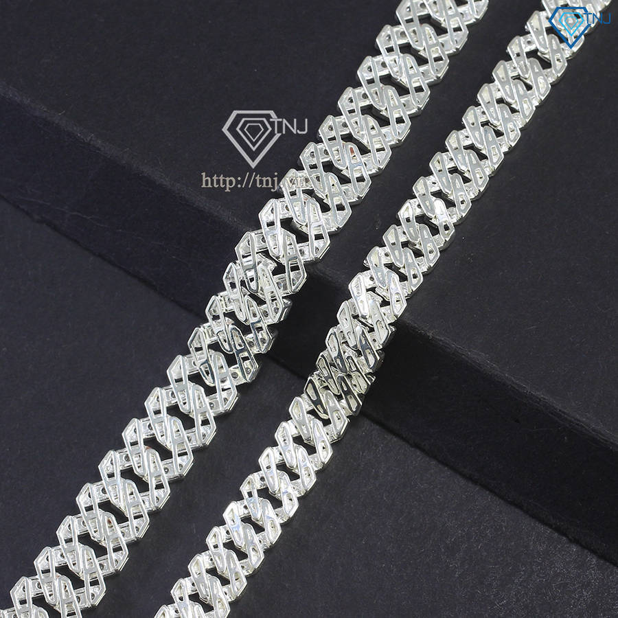 Vòng tay đôi bạc vòng tay cặp bạc cuban đính đá đẹp LTD0045