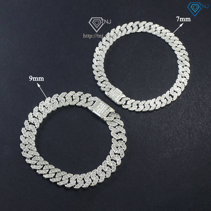 Vòng tay đôi bạc vòng tay cặp bạc cuban đính đá đẹp LTD0045