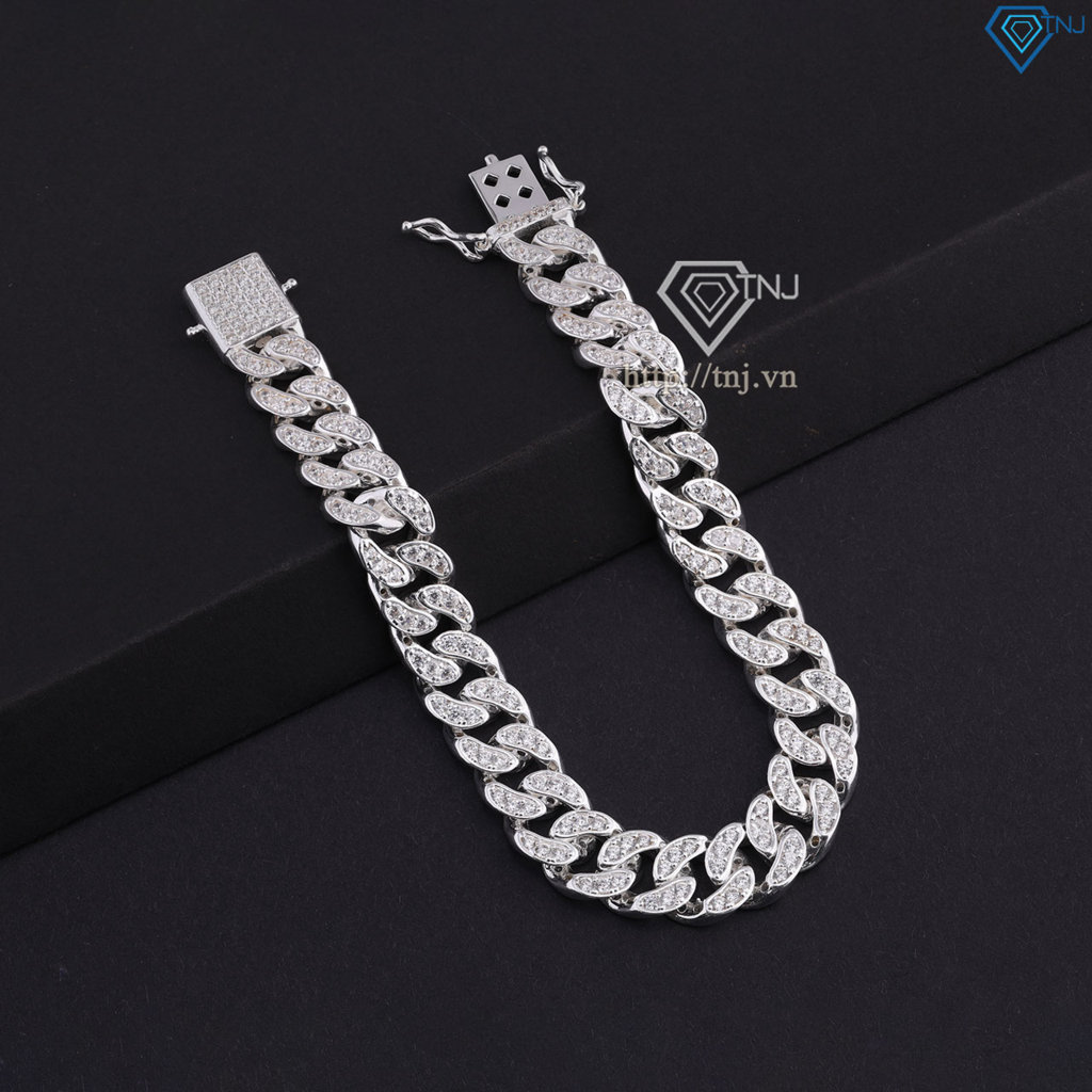 Quà tặng sinh nhật bạn trai lắc tay nam Cuban bản nhỏ 10mm đính đá 2 mặt LTA0058