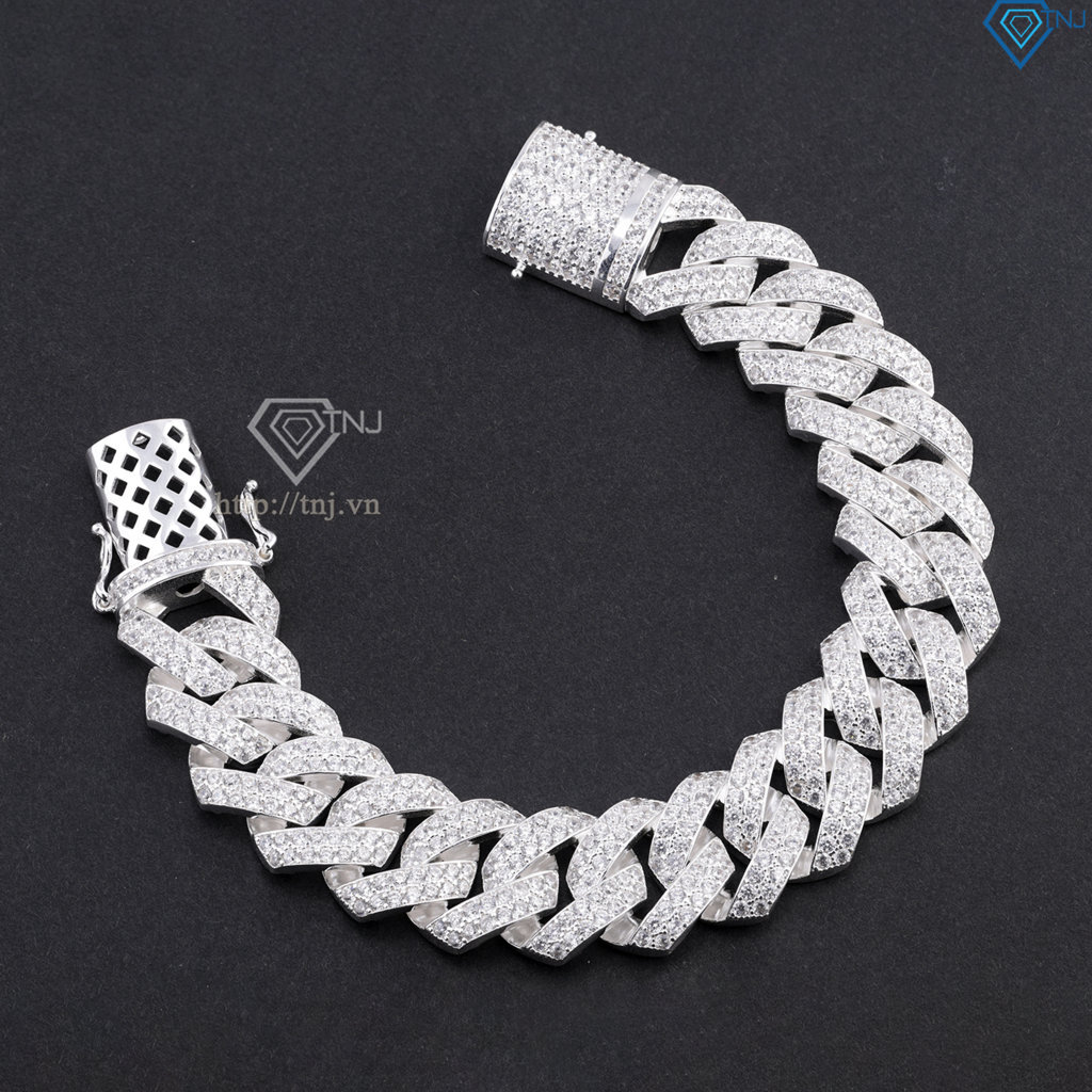 Lắc tay nam Cuban bạc đính đá LTA0059