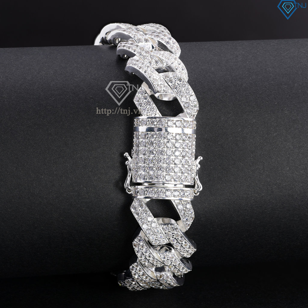 Lắc tay nam Cuban bạc đính đá LTA0059