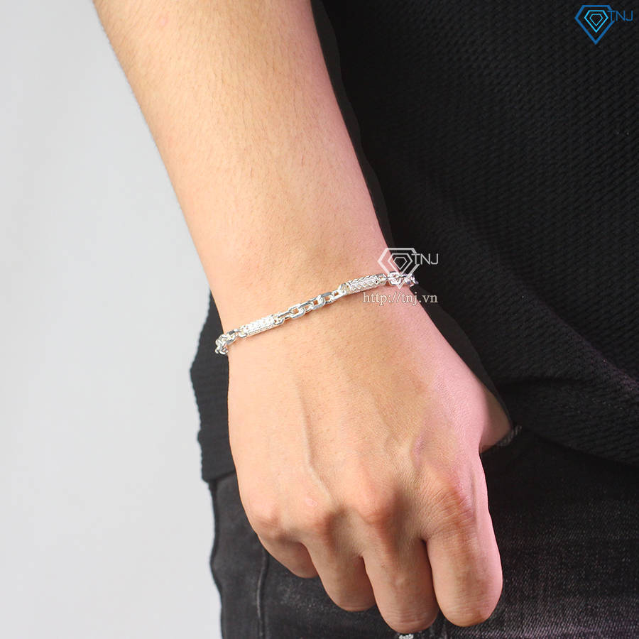 Lắc tay bạc nam hoạ tiết hình kẻ caro LTA0168