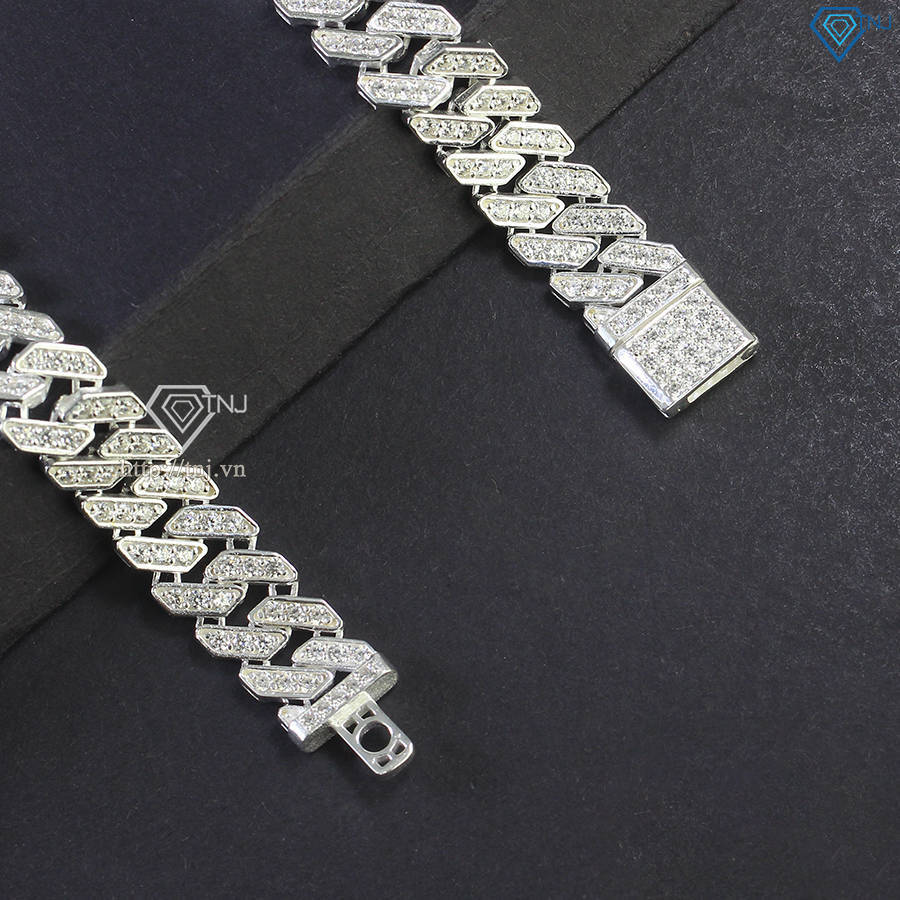 Lắc tay nam Cuban đính đá bản nhỏ 9mm LTA0171