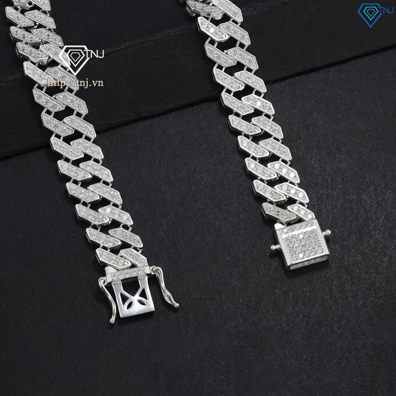 Lắc tay nam Cuban đính đá bản nhỏ 9mm LTA0171