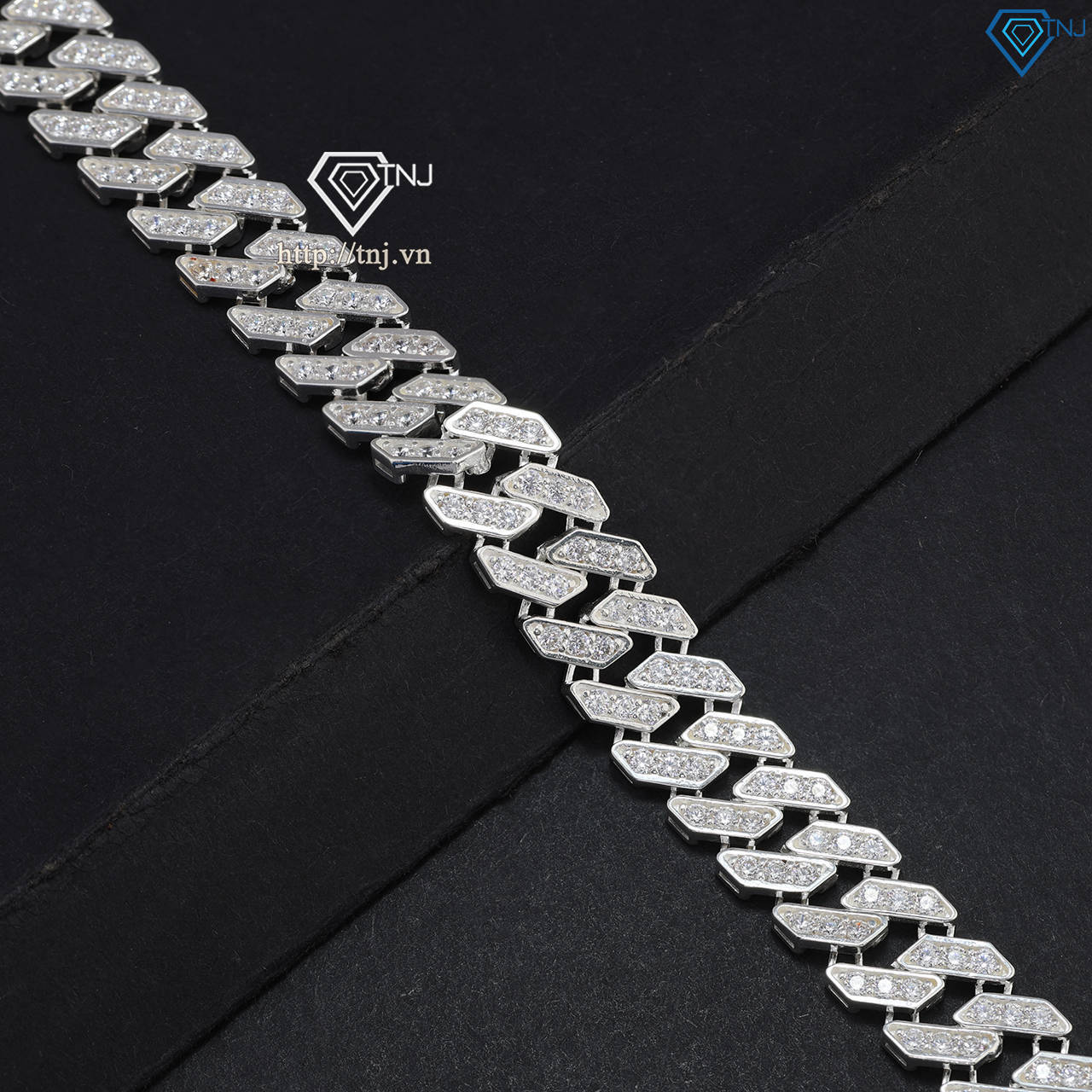 Lắc tay nam Cuban đính đá bản nhỏ 9mm LTA0171