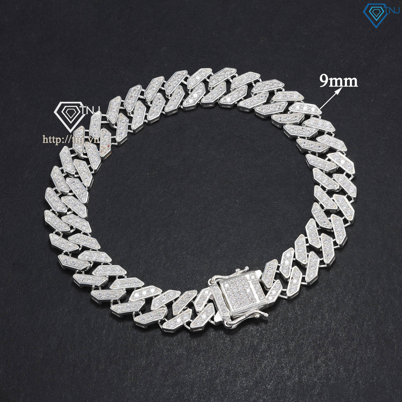 Lắc tay nam Cuban đính đá bản nhỏ 9mm LTA0171