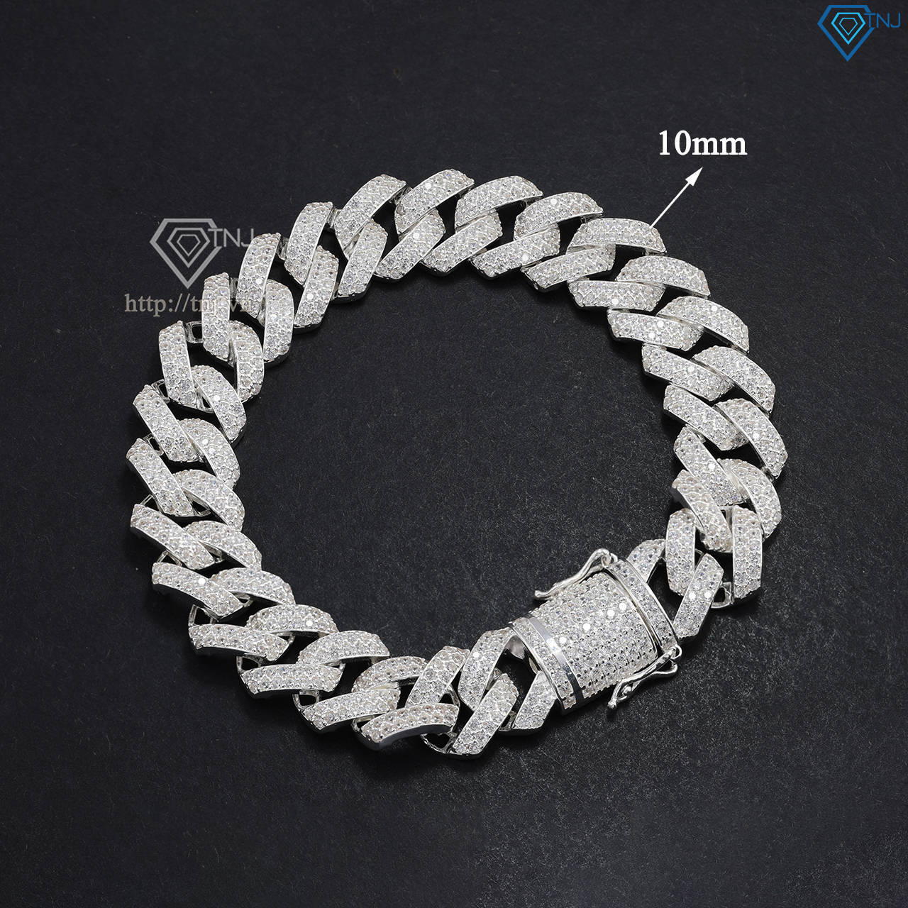Lắc tay nam Cuban bạc đính đá 10mm LTA0172