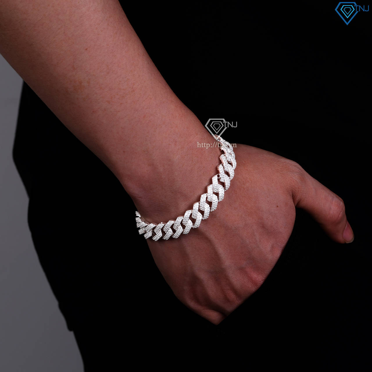 Lắc tay nam Cuban bạc đính đá 10mm LTA0172