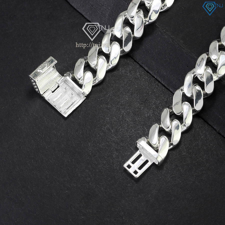 Lắc tay bạc nam cuban không đính đá LTA0176