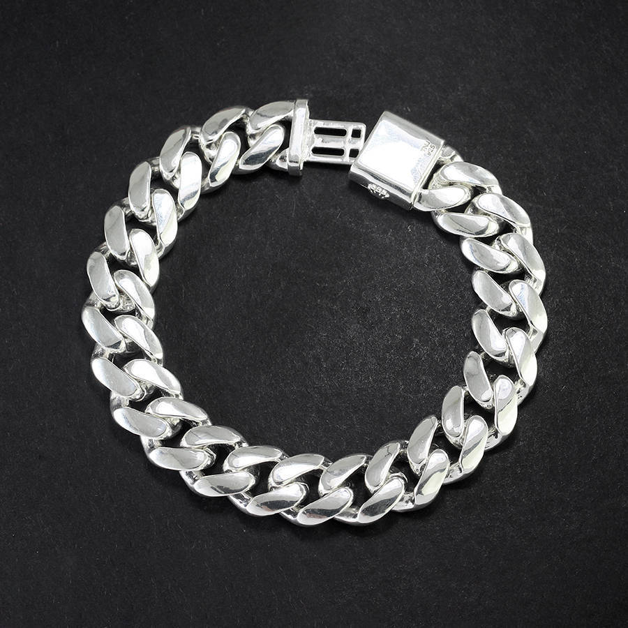 Lắc tay bạc nam cuban không đính đá LTA0176