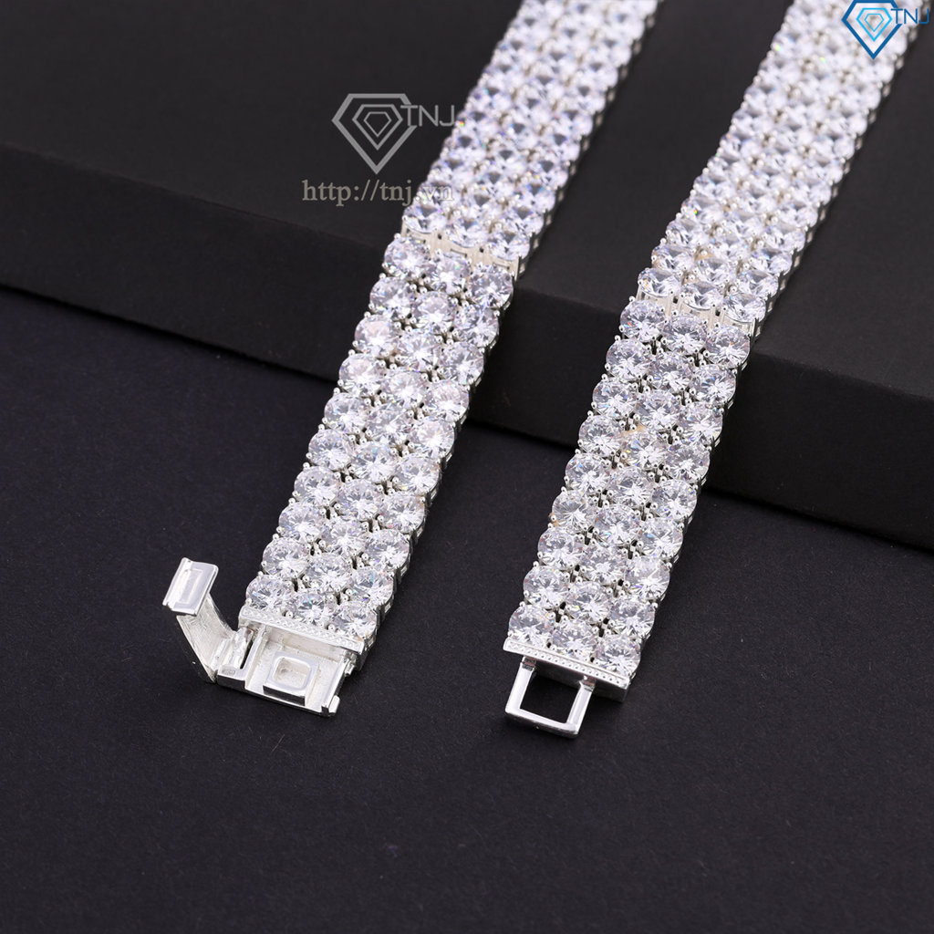 Lắc tay bạc Tennis cho nam 3 hàng đính đá 5mm LTA0204