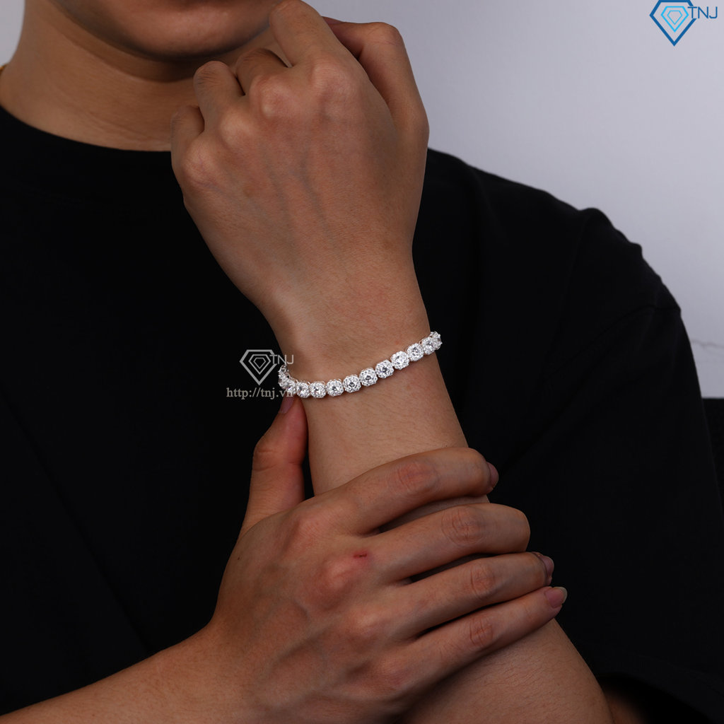 Lắc tay bạc nam Tennis vuông đính đá 6mm đẹp LTA0209