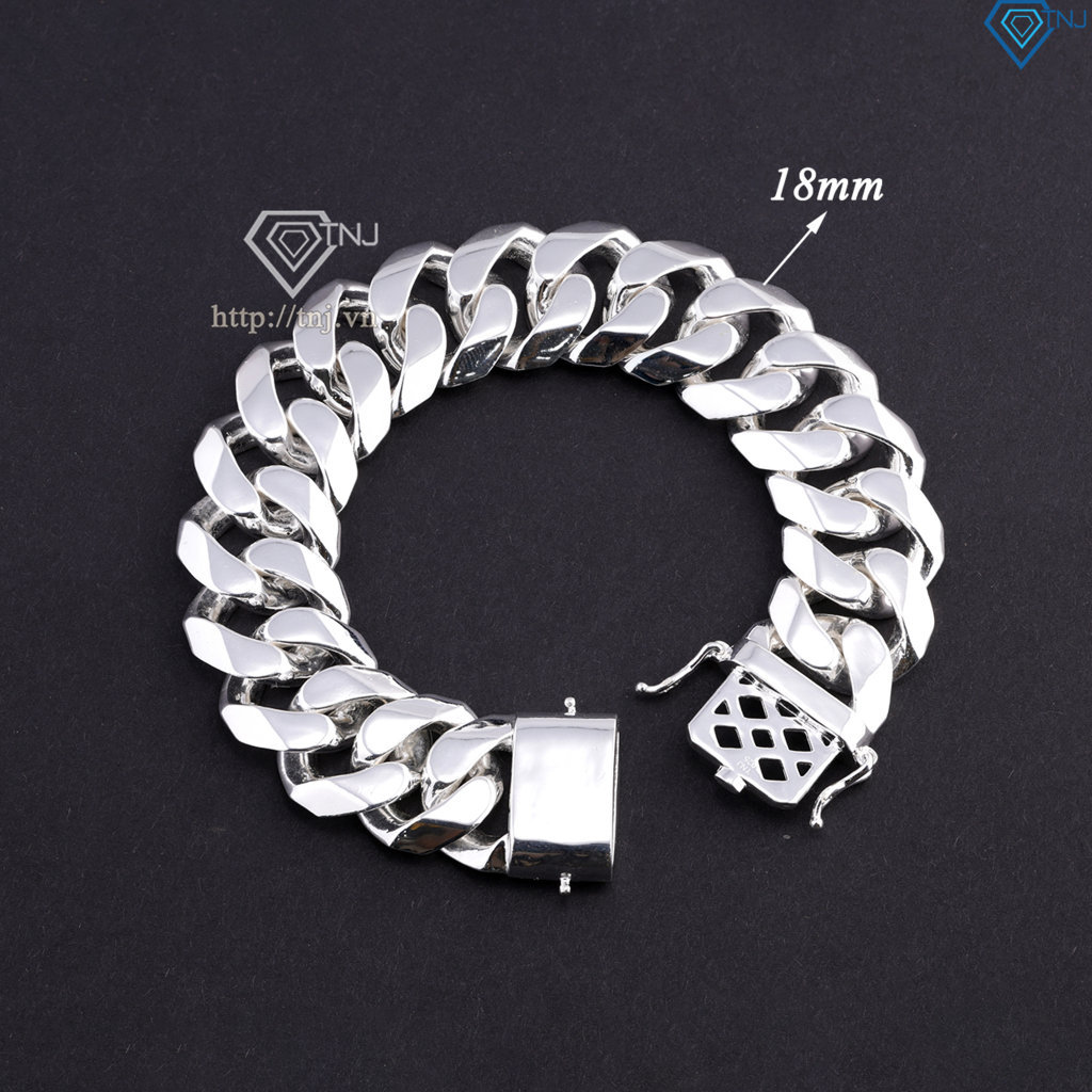 Lắc tay bạc nam mắt xích cuban bản to không đính đá 18mm LTA0215