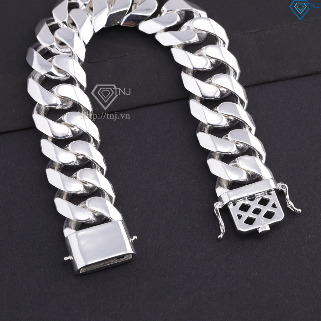 Lắc tay bạc nam mắt xích cuban bản to không đính đá 18mm LTA0215