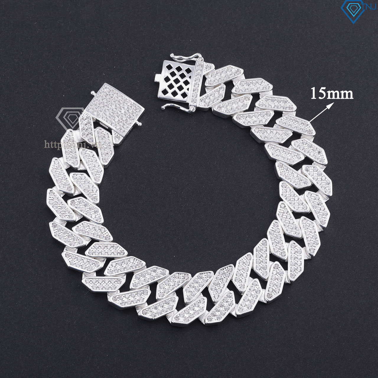 Lắc tay Cuban bạc phiên bản 15mm đặc LTA0217