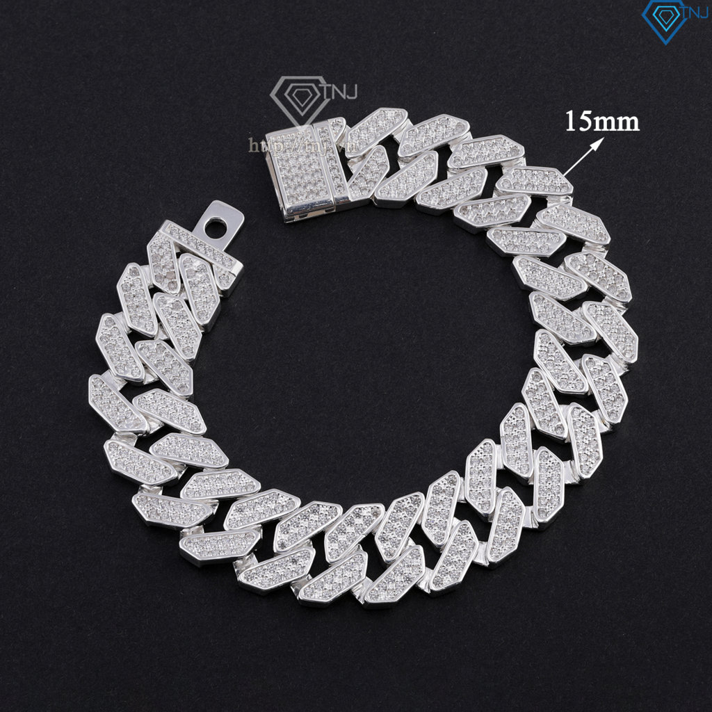 Lắc tay Cuban bạc phiên bản 15mm đặc LTA0217