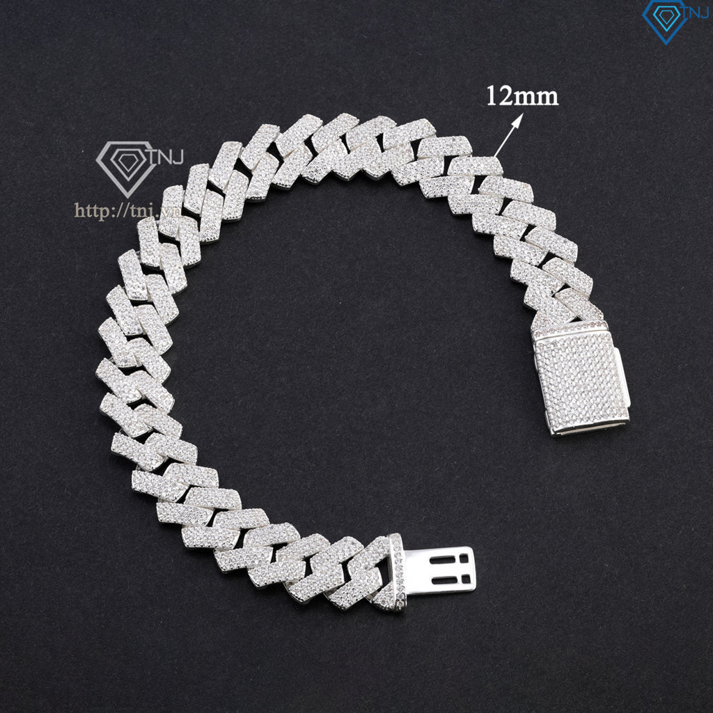 Lắc tay nam Cuban mắt xích đính đá bản 12mm LTA0226