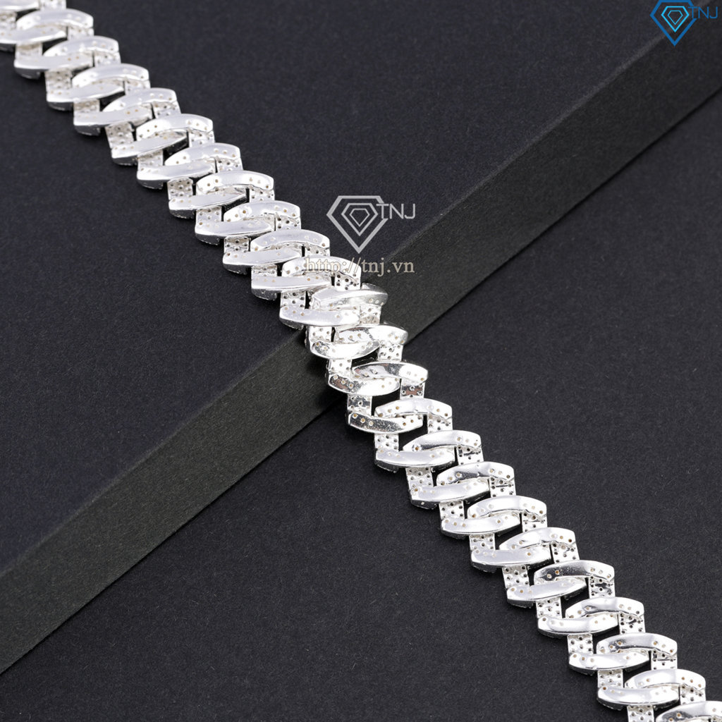 Lắc tay nam Cuban mắt xích đính đá bản 12mm LTA0226