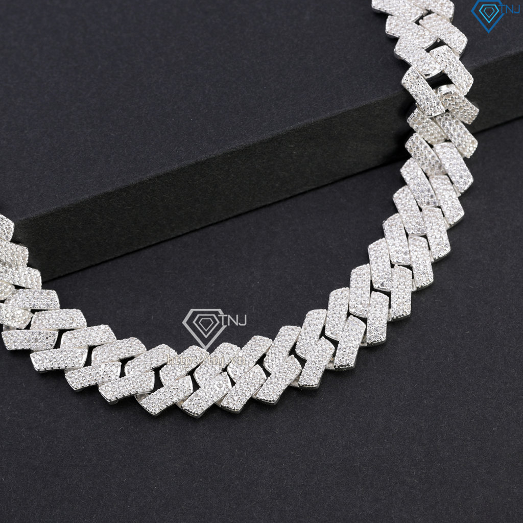 Lắc tay nam Cuban mắt xích đính đá bản 12mm LTA0226