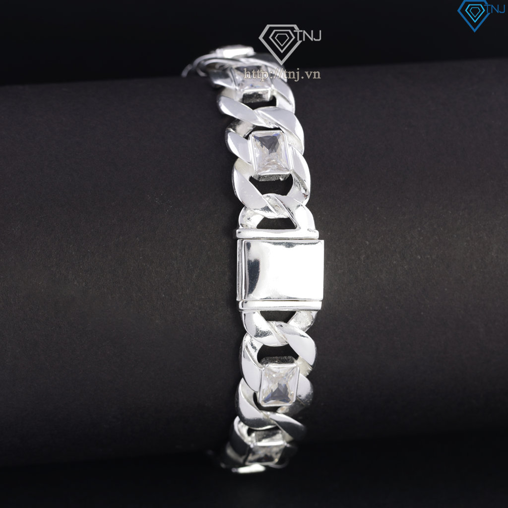 Lắc tay bạc nam mắt xích đính đá bản 12mm LTA0227