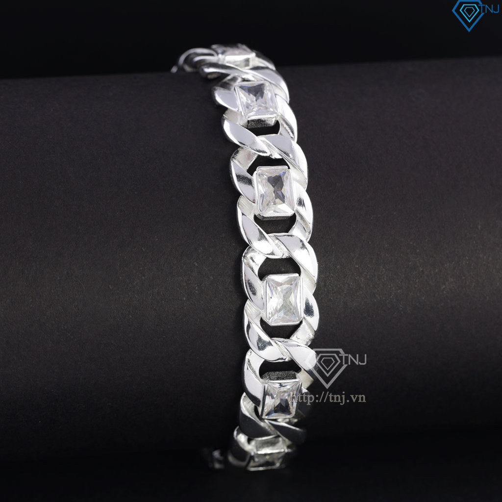Lắc tay bạc nam mắt xích đính đá bản 12mm LTA0227