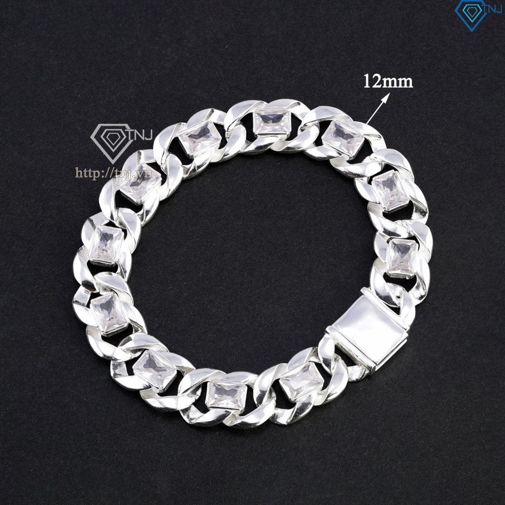 Lắc tay bạc nam mắt xích đính đá bản 12mm LTA0227