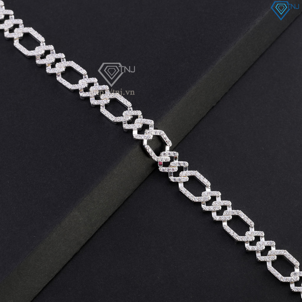 Lắc tay nam Cuban mắt xích đính đá giá rẻ bản 9mm LTA0231