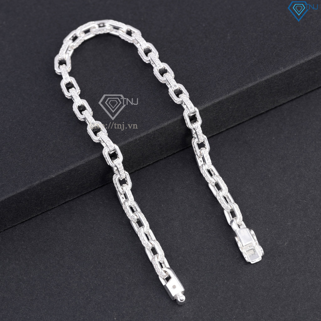 Lắc tay nam mắt xích bản nhỏ 4mm đính đá đẹp LTA0235
