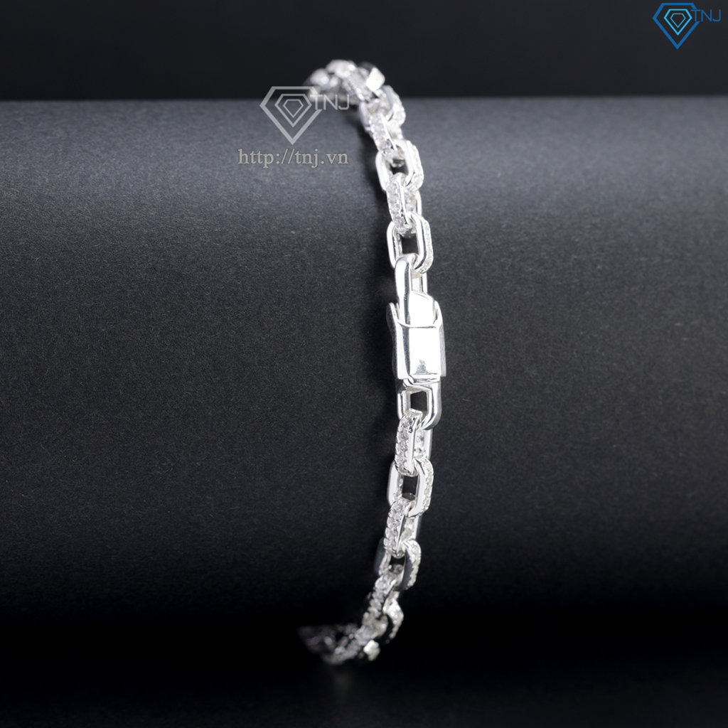 Lắc tay nam mắt xích bản nhỏ 4mm đính đá đẹp LTA0235
