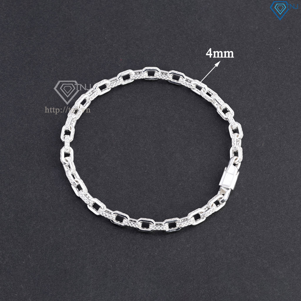 Lắc tay nam mắt xích bản nhỏ 4mm đính đá đẹp LTA0235