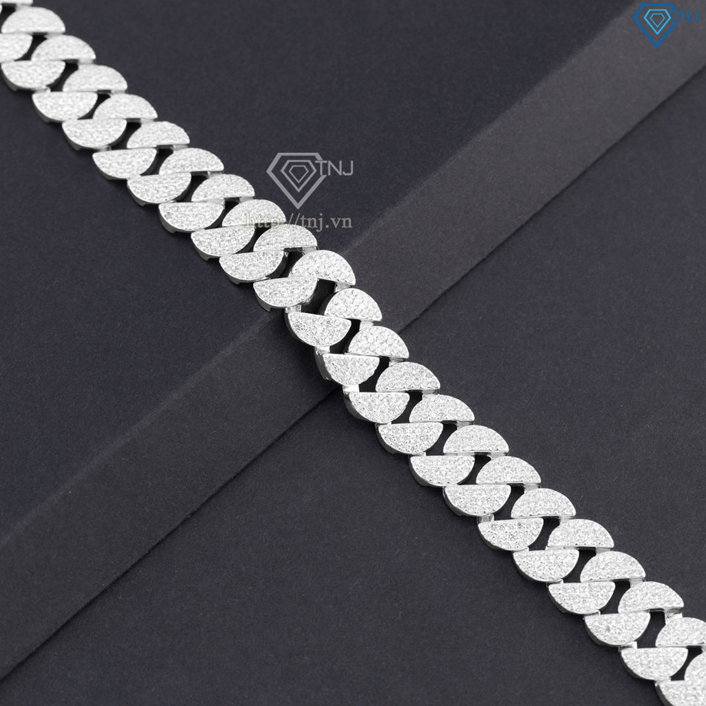 Lắc tay Cuban dạng mắt tròn đính đá phiên bản 11mm LTA0238