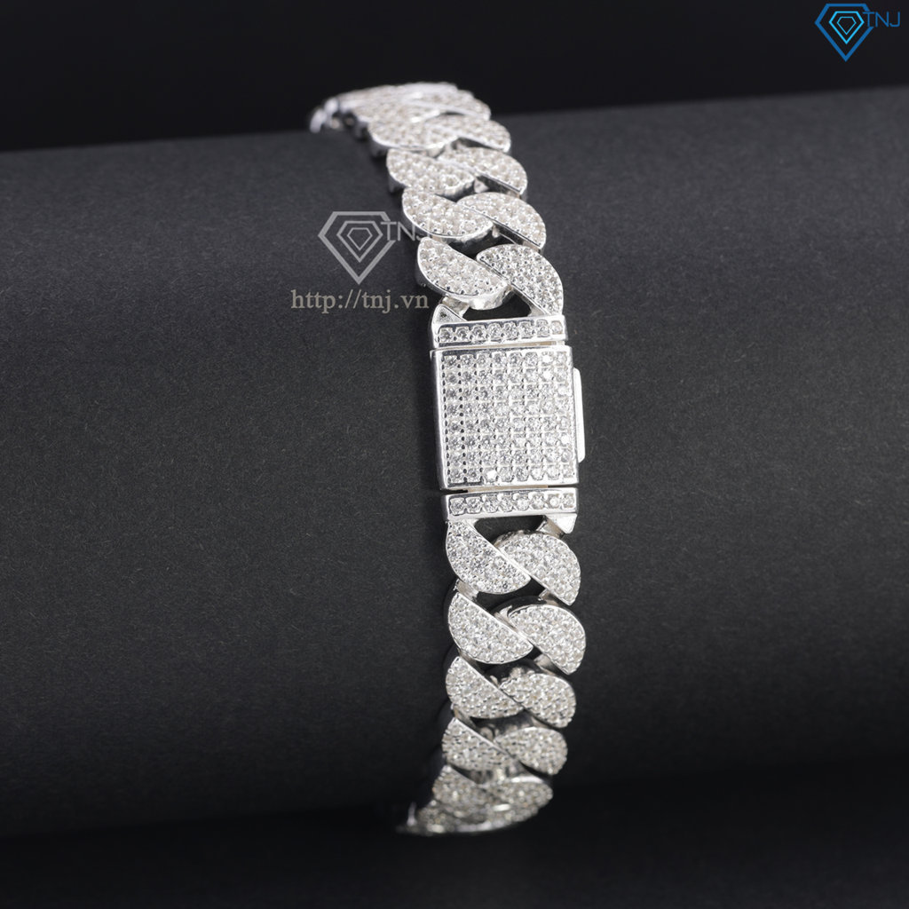 Lắc tay Cuban dạng mắt tròn đính đá phiên bản 11mm LTA0238