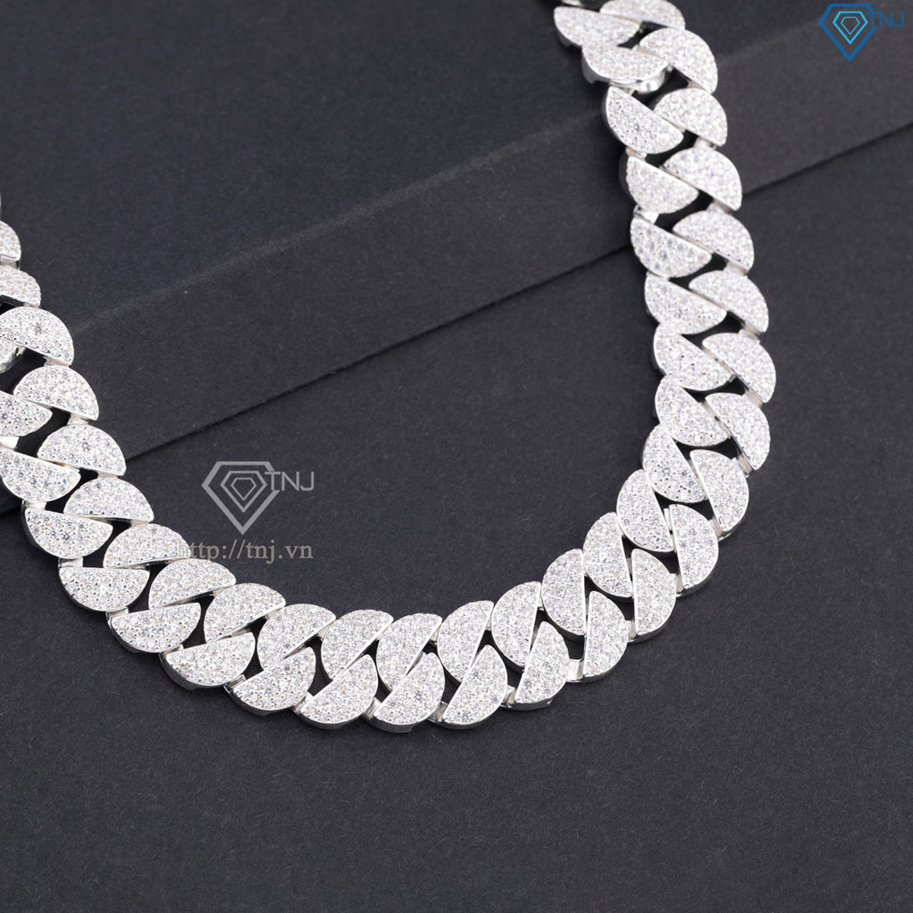 Lắc tay Cuban dạng mắt tròn đính đá phiên bản 11mm LTA0238